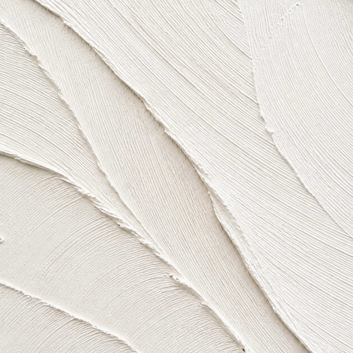 Close-up of ivory palette-knife ridges, combed lines, and layered white paint texture.