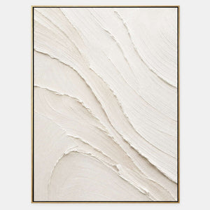 Hand-painted white and ivory abstract wall art with sweeping palette-knife relief.