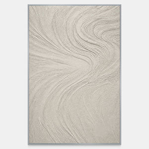 Hand-painted vertical Wabi Sabi wall art in chalk white, ivory, and pale stone.