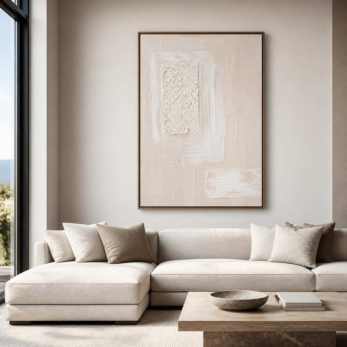 Ivory Wabi Sabi wall art styled in a serene living room.
