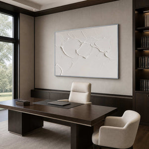 Horizontal minimalist Wabi Sabi wall art displayed in a modern private office.