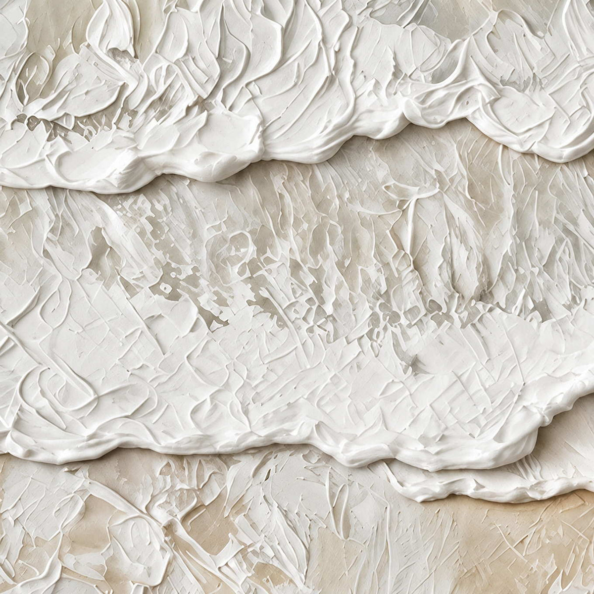 Close-up of Whispering Tides showing raised white wave edges and fine lacy foam texture over pale sand tones.