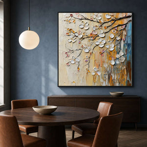 Textured Floral Wall Art displayed in a refined dining room.