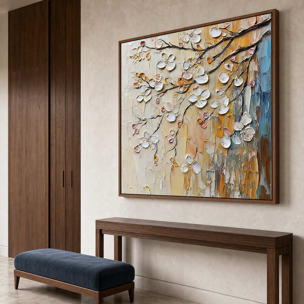 Textured Floral Wall Art displayed in a refined entryway.