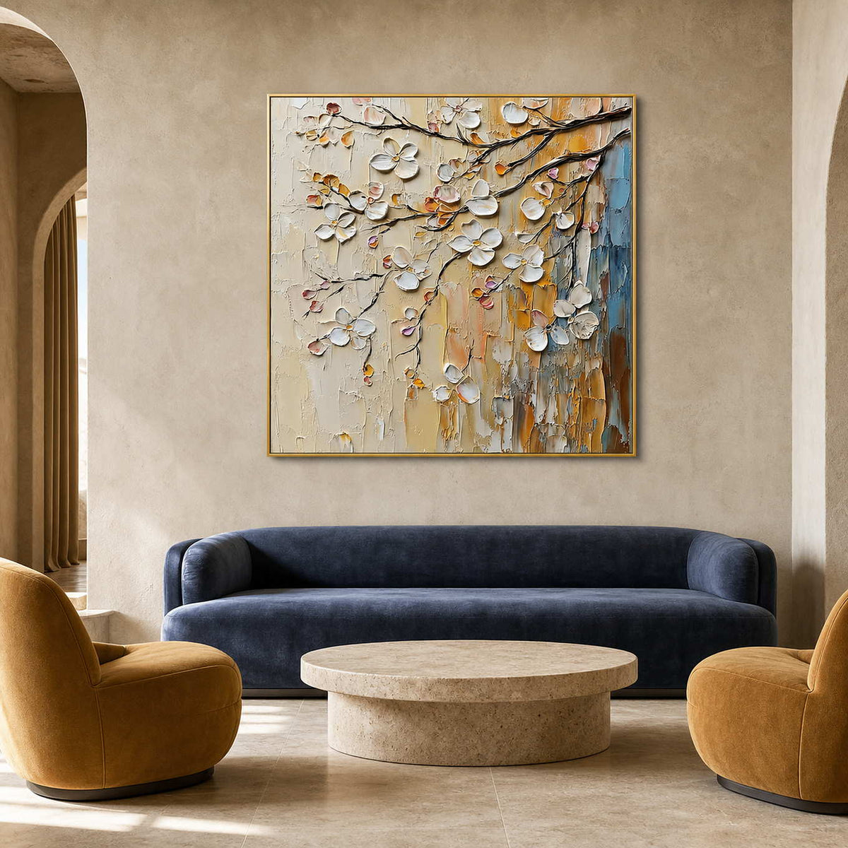 Textured Floral Wall Art displayed in a refined hospitality lounge.