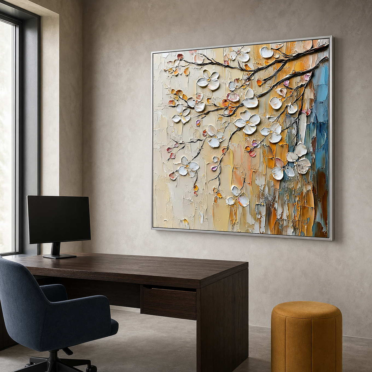 Textured Floral Wall Art displayed in a refined office.