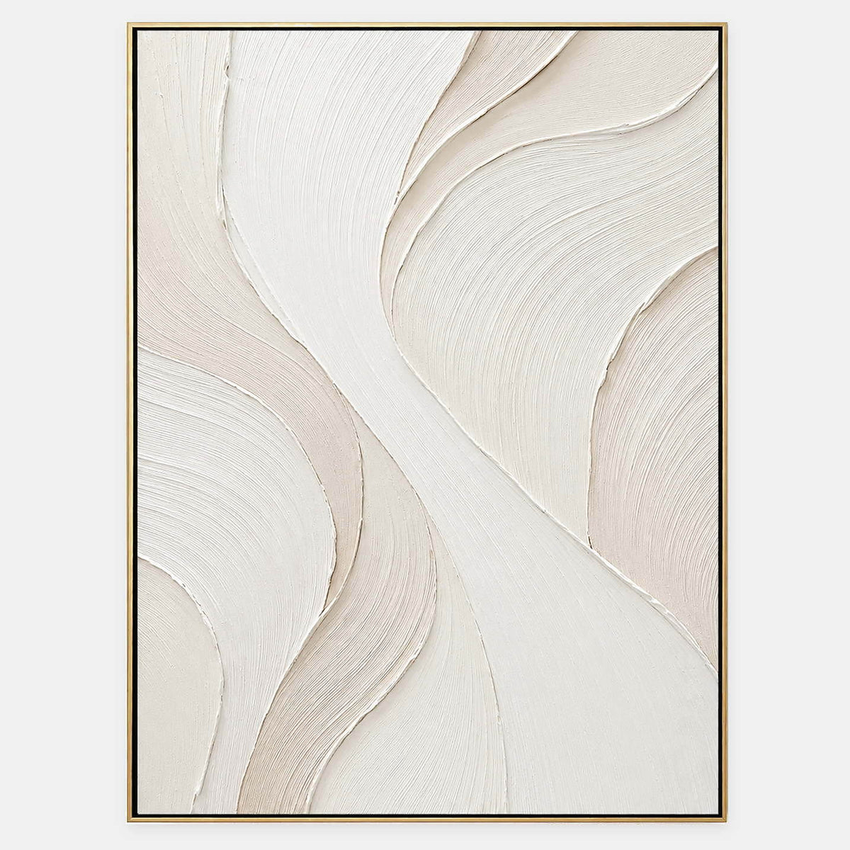 Hand-painted ivory abstract wall art with flowing cream relief and fine combed texture.