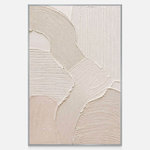 Hand-painted ivory abstract canvas with overlapping raised organic forms.