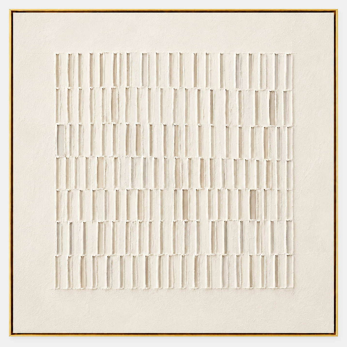 Square ivory relief artwork formed by rows of raised vertical marks.