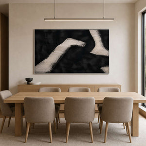 White Paths Cross the Dark in a silver-framed dining room