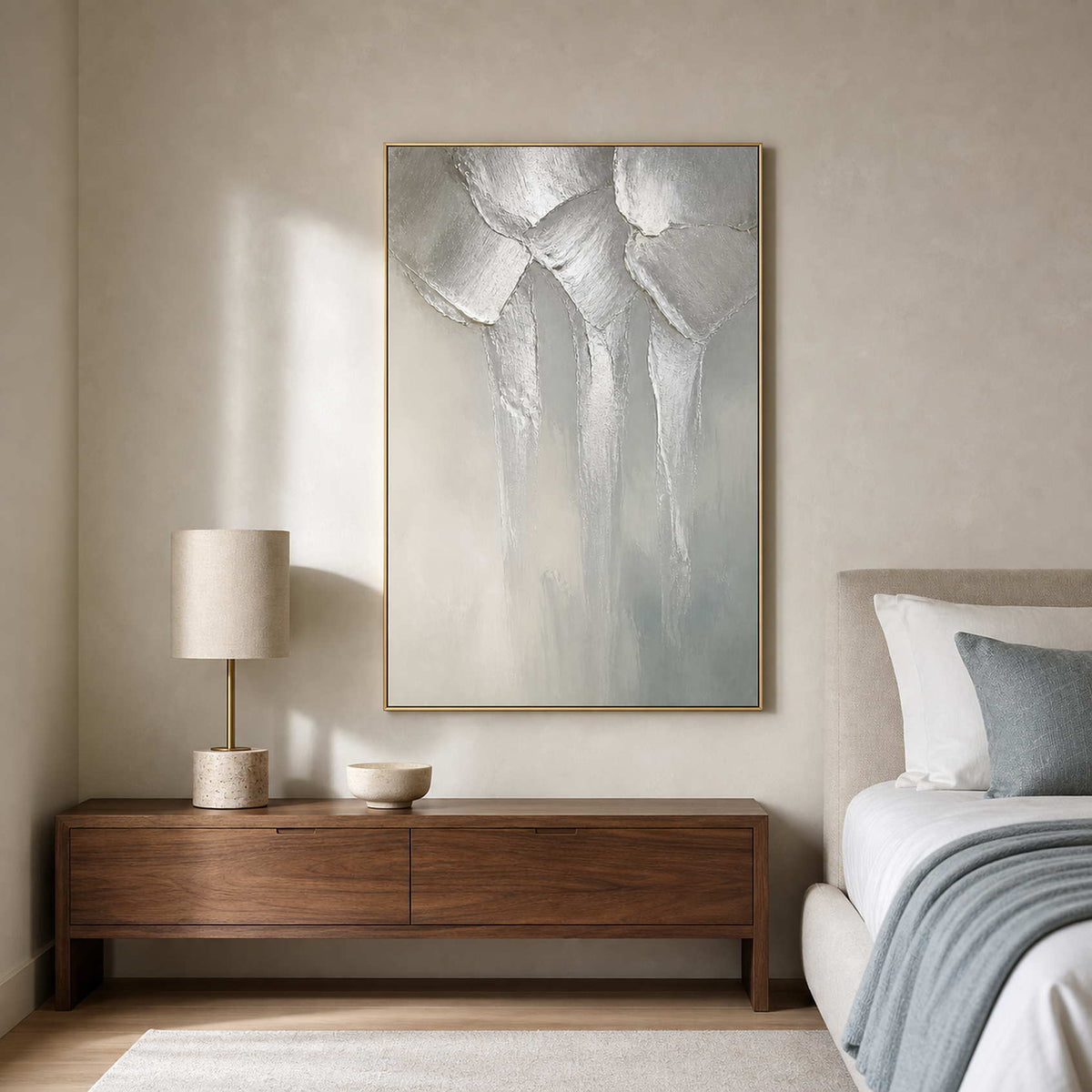 Textured Floral Wall Art displayed in a refined bedroom.