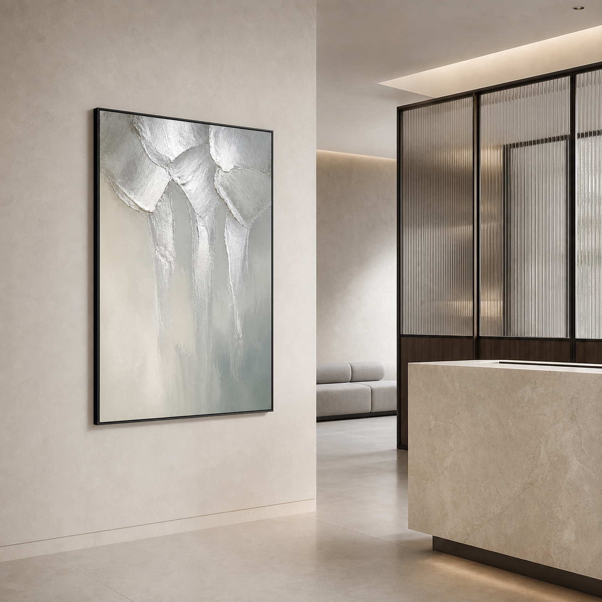 Textured Floral Wall Art displayed in a refined hospitality lounge.