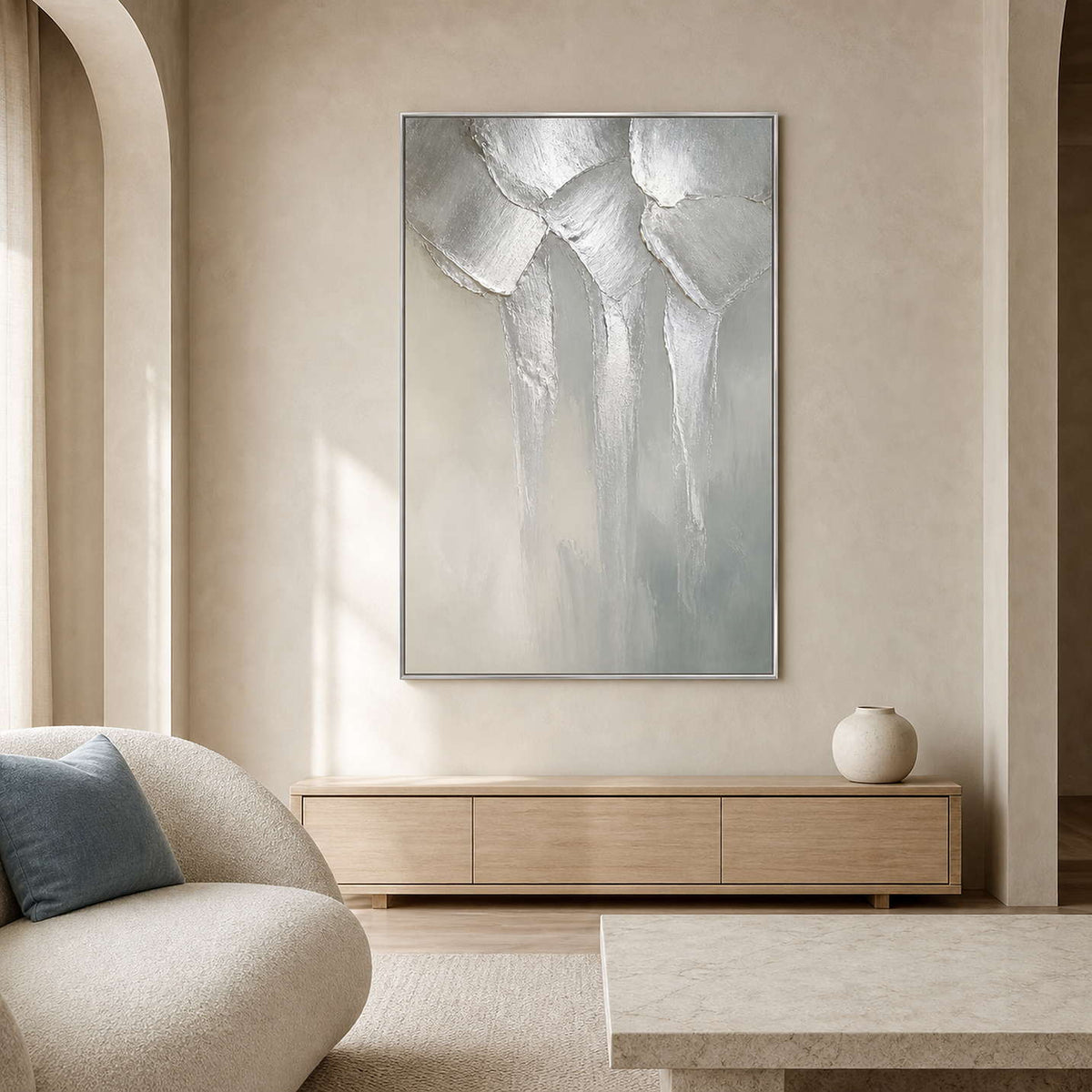 Textured Floral Wall Art displayed in a refined living room.