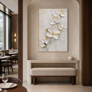 Textured Floral Wall Art displayed in a refined dining room.