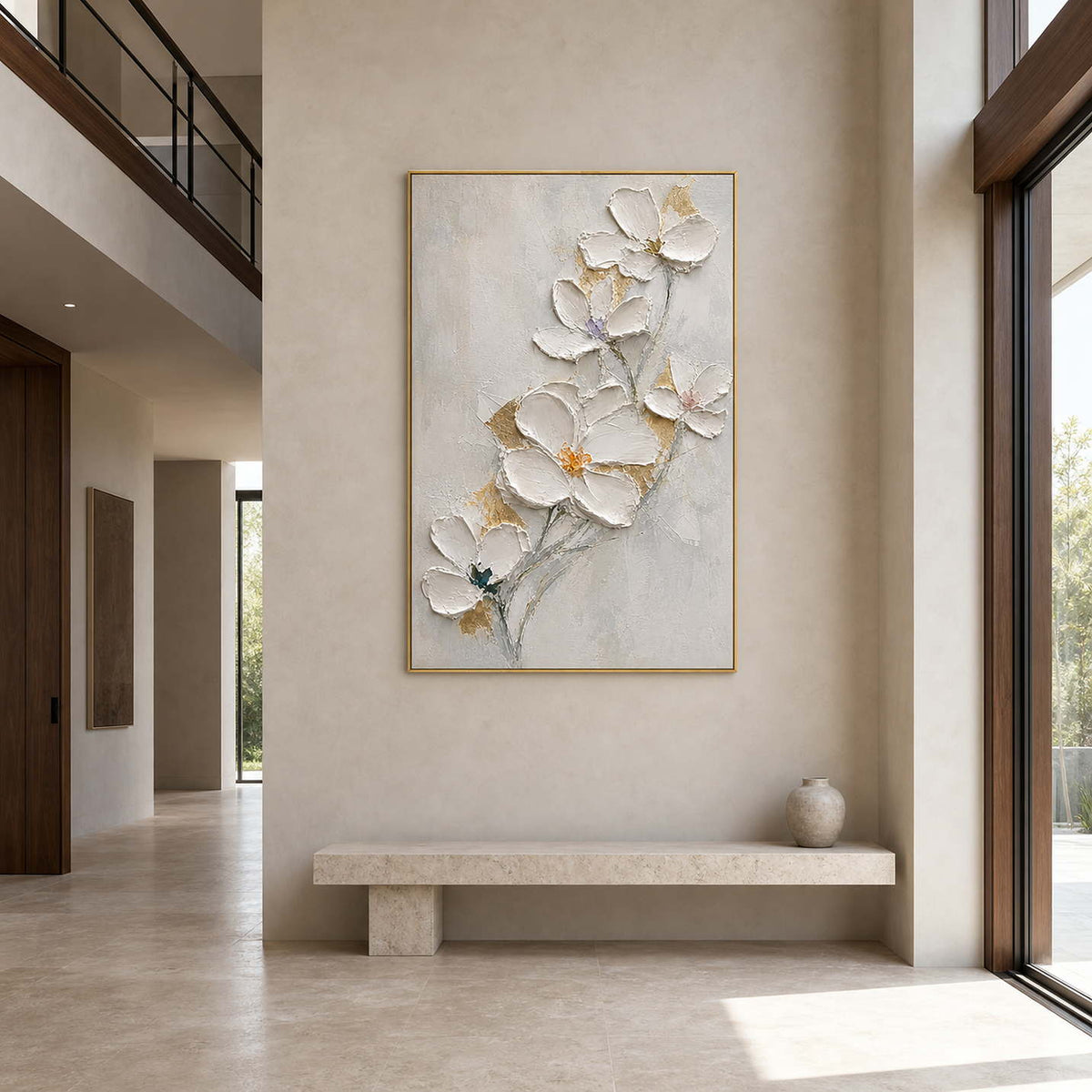 Textured Floral Wall Art displayed in a refined entryway 2.