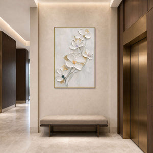 Textured Floral Wall Art displayed in a refined hospitality lounge.