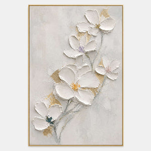 Hand-painted textured floral wall art with white, neutral, and earth tones tones.