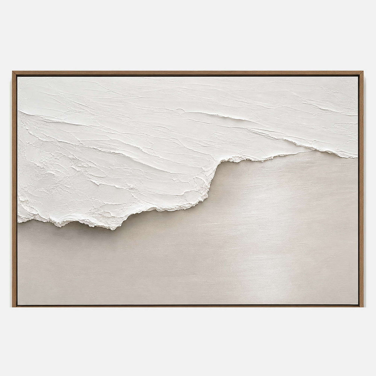 White Surf over Pale Sand: a raised white wave spreading across pale beige sand, shown in a full artwork view.