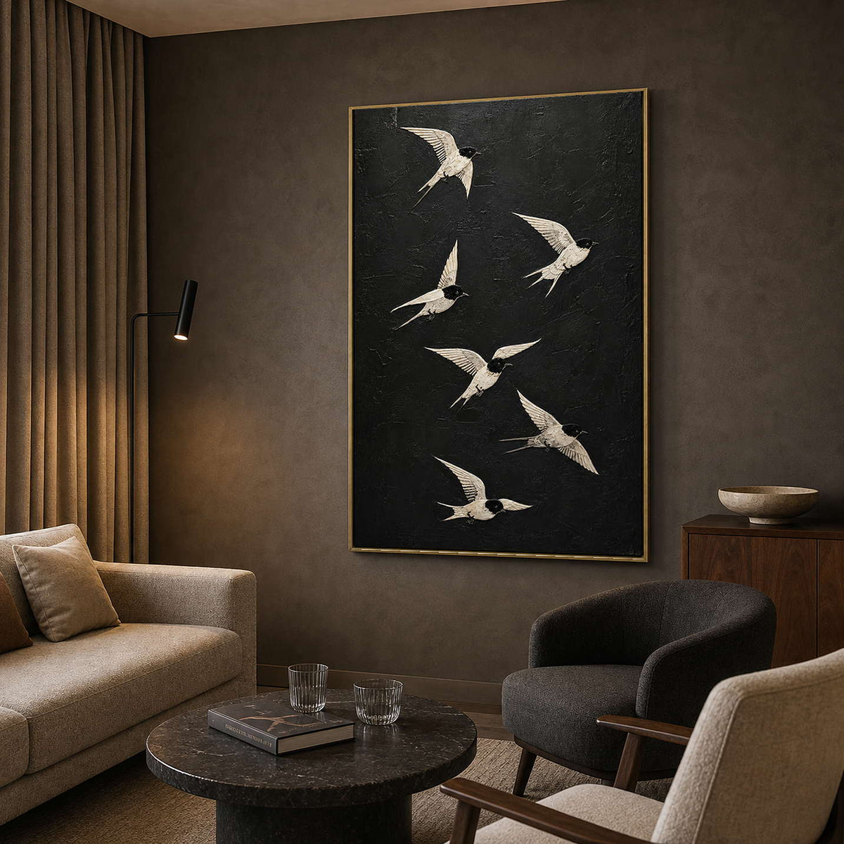 Crane Wall Art displayed in a refined hospitality lounge.