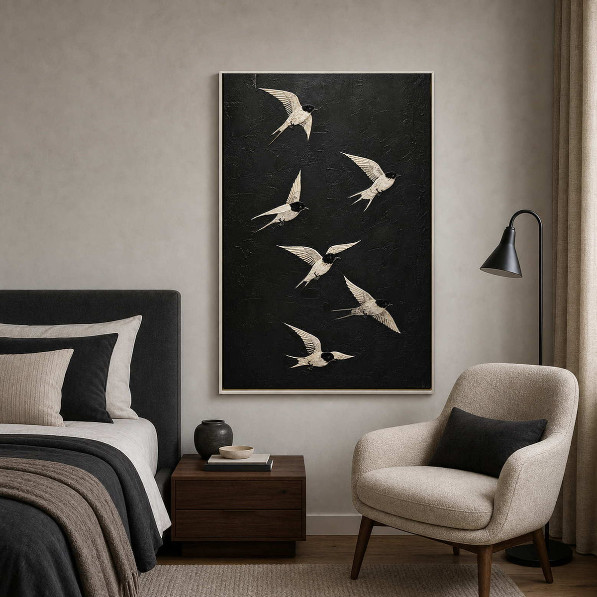 Crane Wall Art displayed in a refined modern interior.