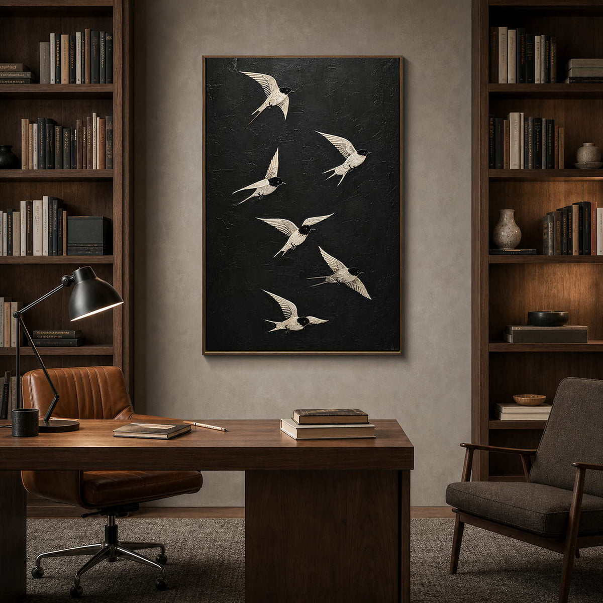 Crane Wall Art displayed in a refined office.