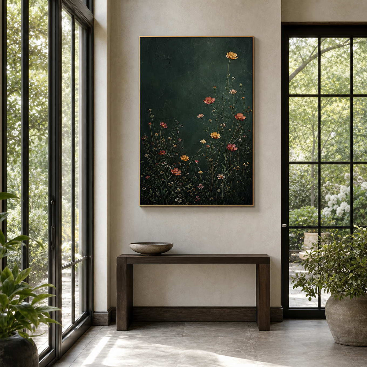 Floral Wall Art displayed in a refined entryway.