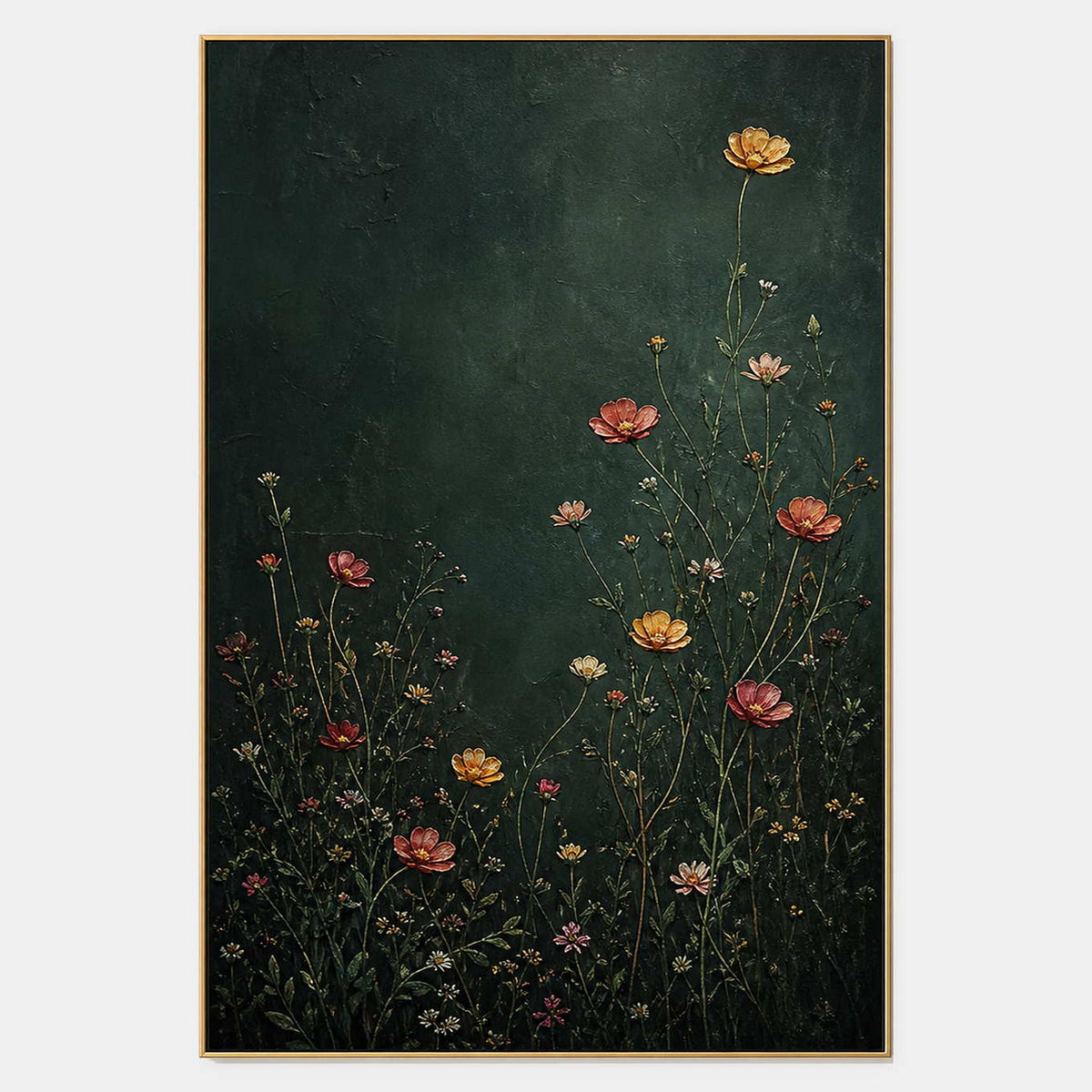 Hand-painted floral wall art with green, pink & blush, and warm tones tones.