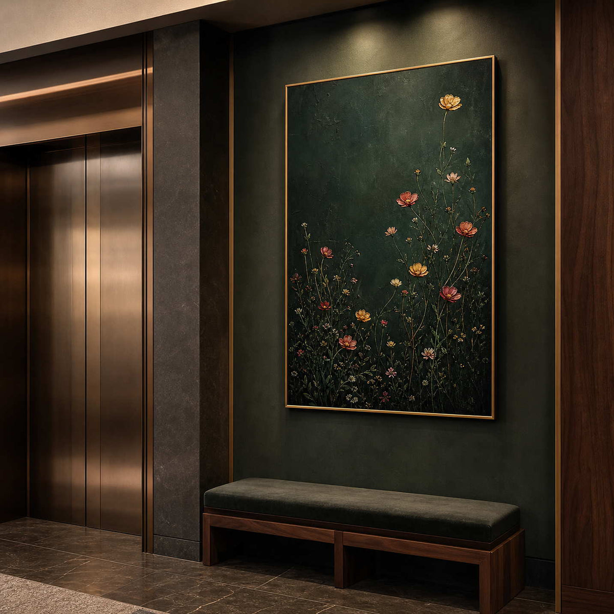Floral Wall Art displayed in a refined hospitality lounge.