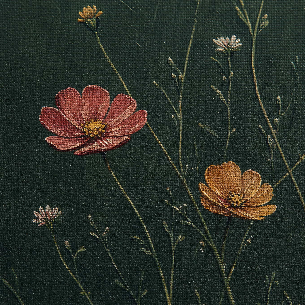 Close-up of raised hand-painted texture in green, pink & blush, and warm tones.
