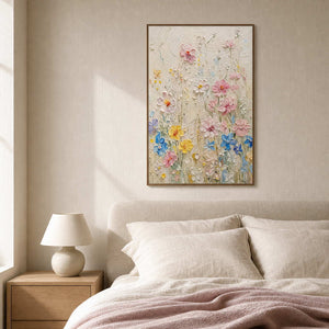 Textured Floral Wall Art displayed in a refined bedroom.
