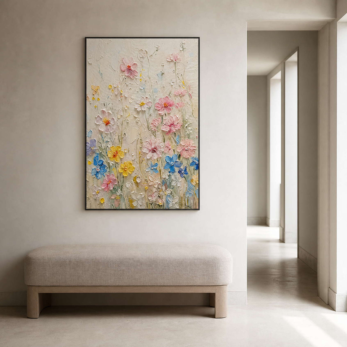 Textured Floral Wall Art displayed in a refined entryway.