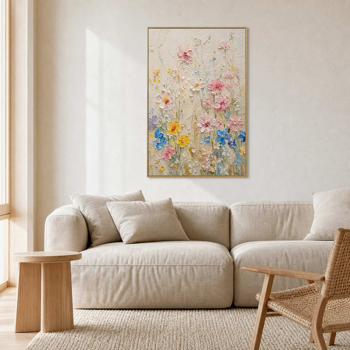 Textured Floral Wall Art displayed in a refined living room.