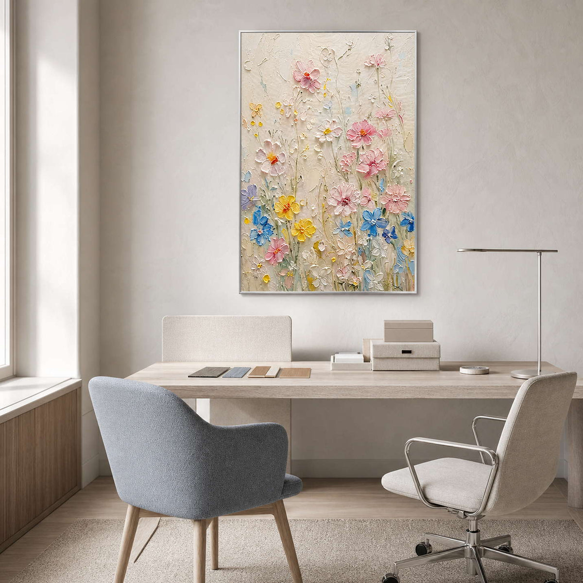 Textured Floral Wall Art displayed in a refined office.