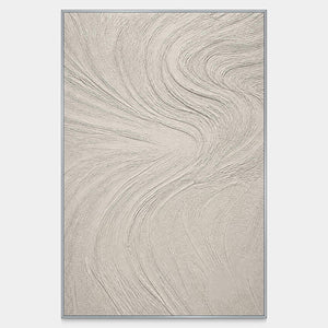 Hand-painted vertical Wabi Sabi wall art in chalk white, ivory, and pale stone.
