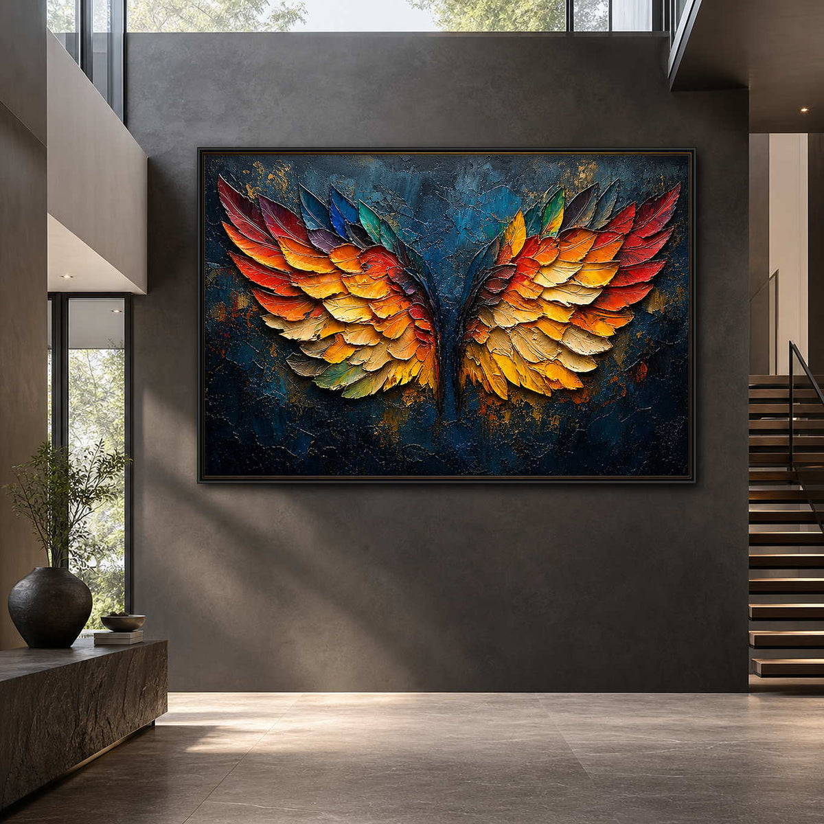 Textured Angel Wing Wall Art displayed in a refined entryway.