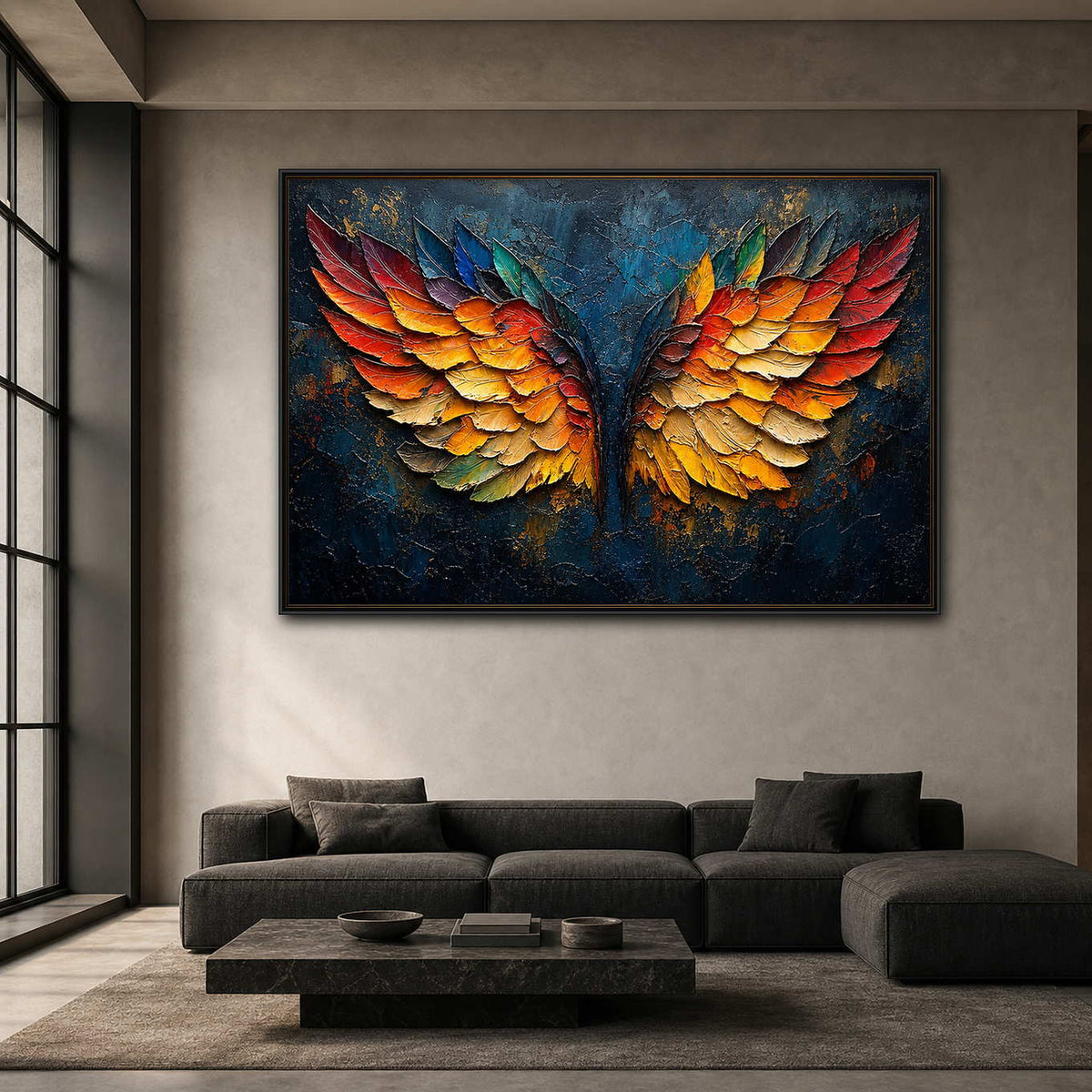 Textured Angel Wing Wall Art displayed in a refined living room.