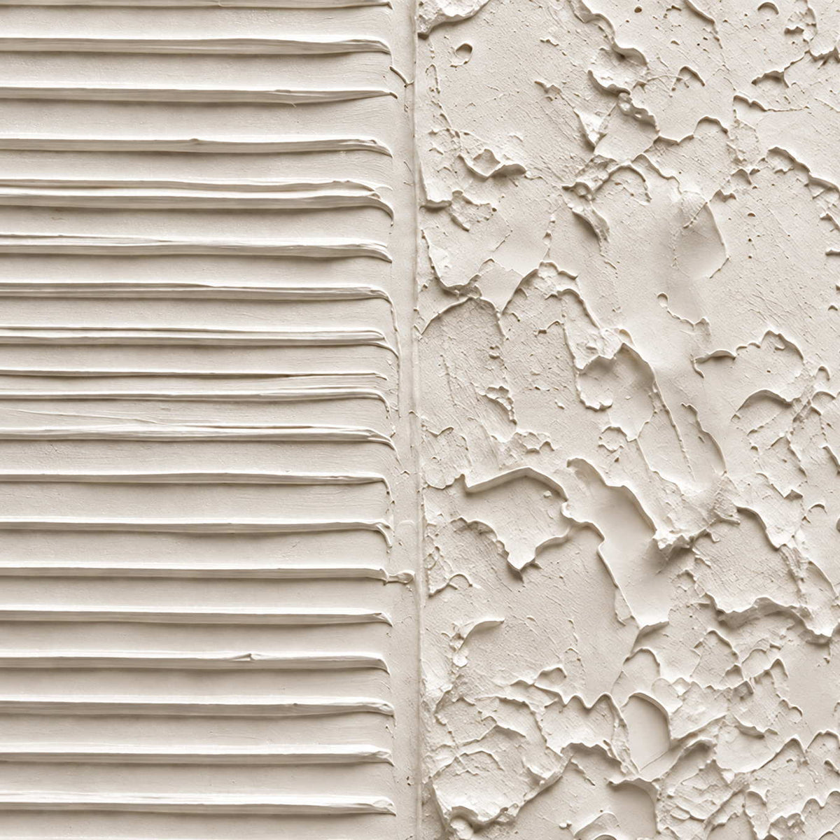 Close-up of Wordless Dialogue showing the join between straight cream ridges and scattered raised patches with soft surface shadows.