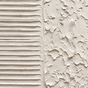 Close-up of Wordless Dialogue showing the join between straight cream ridges and scattered raised patches with soft surface shadows.