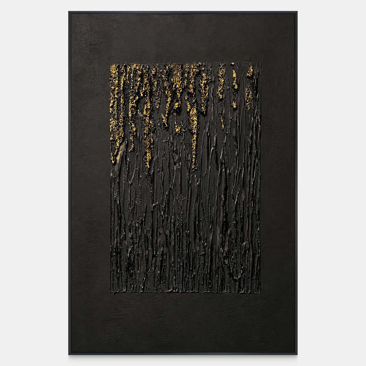 Fine black ridges form a rectangle with gold accents concentrated along its upper edge.